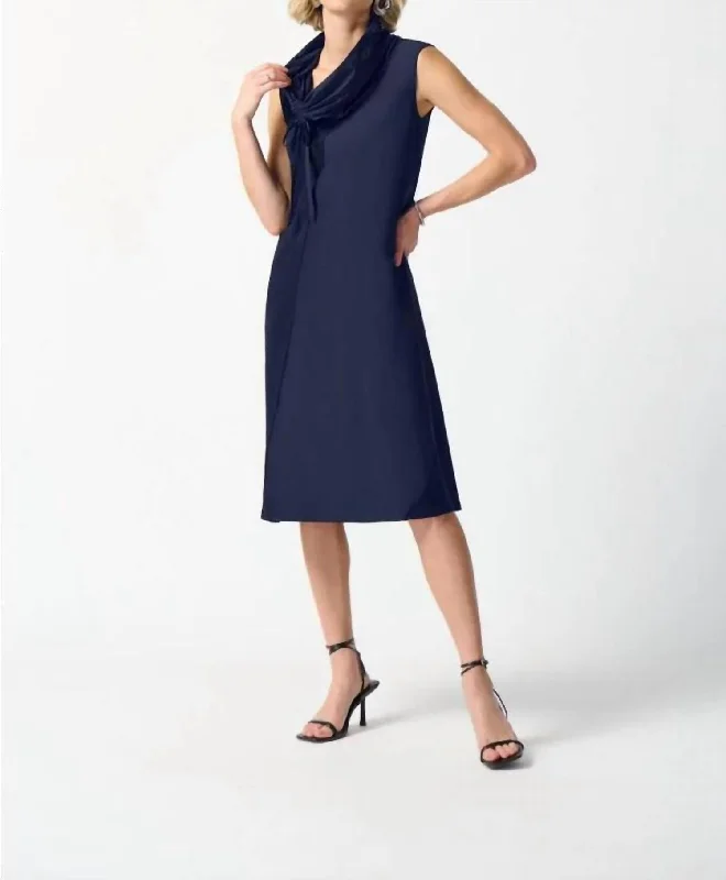 High Street Women's Fashion for Trendy Shoppers Silky Knit And Memory Cocoon Dress In Midnight Blue