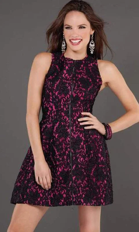 Limited Edition Jovani - Sleeveless Floral Bodice A-Line Dress 74156SC - 1 pc Black/Fuchsia In Size 4 Available