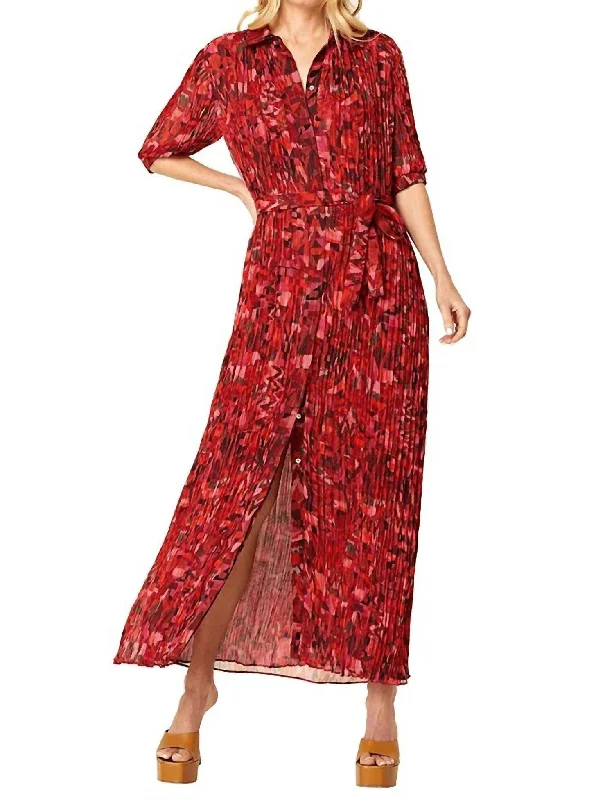 Season Appropriate Women's Collection Meredith Dress In Crimson Geo Chiffon