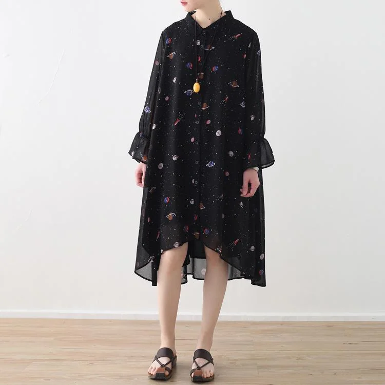 Sale Clothes Online Black Chiffon Loose Floral Dress