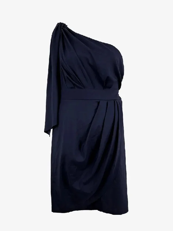 Effortless Style, Endless Impact Table Eight Navy Draped Asymmetrical Cocktail Mini Dress Size 14