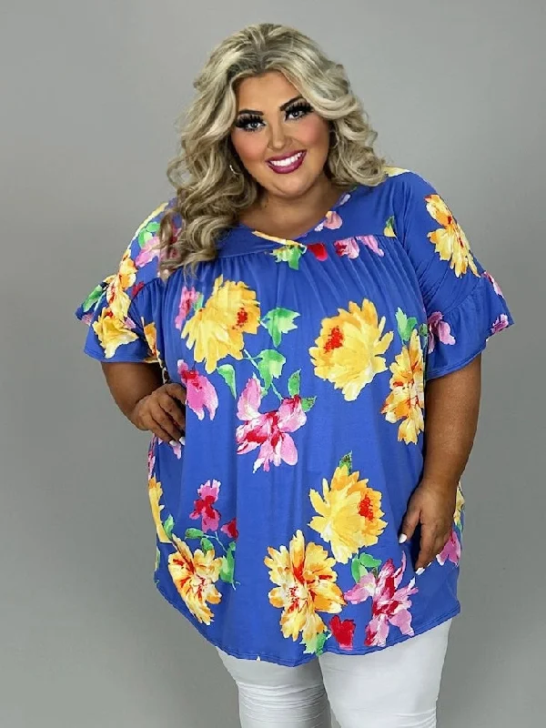 Timeless Classics SALE!! 19 PSS {My Time To Bloom} Royal Blue Lg Floral Print Tunic EXTENDED PLUS SIZE 4X 5X 6X