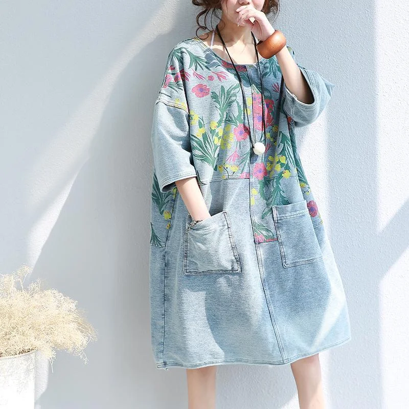 Chic Women’s Outfit Ideas Loose Floral Printed Hippie Shirt Dress