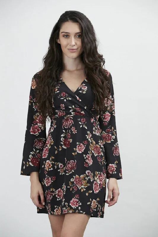 End-Of-Season Clearance Black Floral Print Wrap Dress