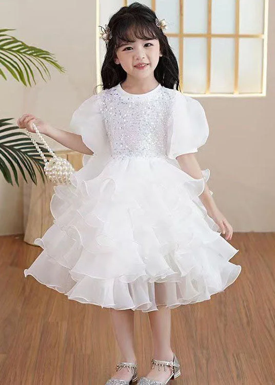 Boutique Dress Online Boutique White Ruffled Sequins Patchwork Tulle Kids Girls Party Dresses Summer