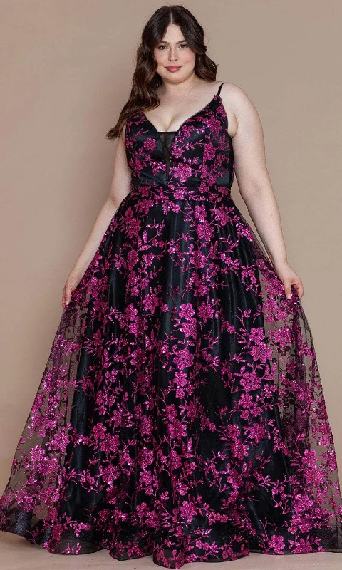 Trendy Fashion Sale Poly USA W1134 - Floral Glitter Plus Prom Dress