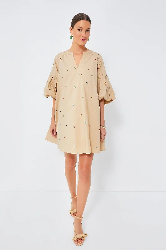 Chic & Cozy Collection Tan Embroidered Brewster Mini Dress