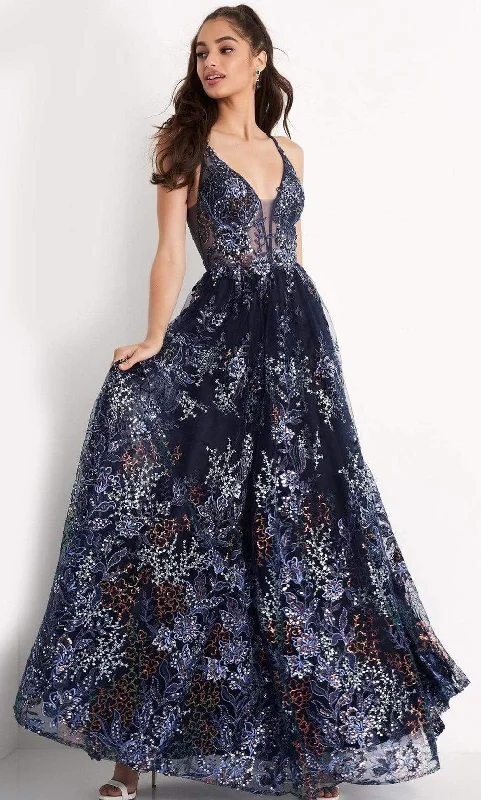 Romantic Chic Deals JVN by Jovani - JVN06457 Beaded Floral Mesh A-Line Gown