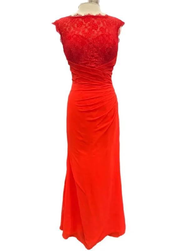 Special Offers Adagio BM 158 Long Size 6 RED Sheer lace high neck formal Dress fitted Gown