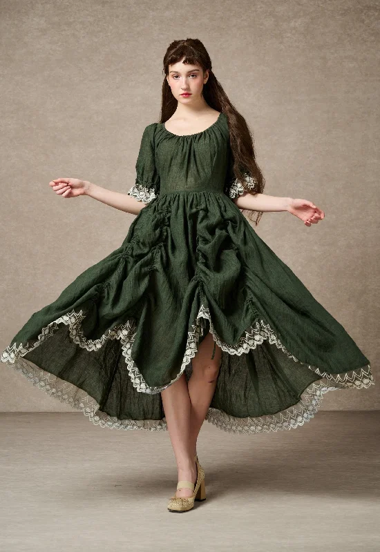 Contemporary Women’s Clothing Elowen 27 | Lace Linen dress gown ( 2 way to wear )