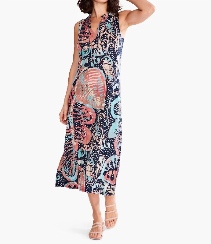 Smart Casual Deals Batik Stamp Dress In Indigo Multi