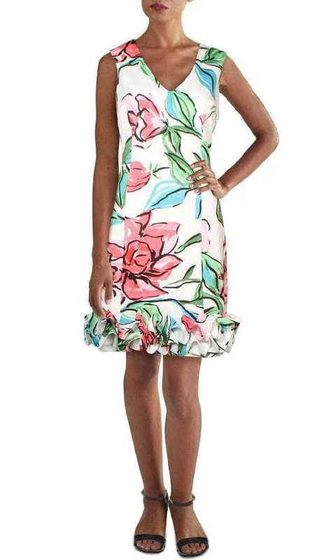 Affordable Luxury Fashion Donna Ricco DR51287 - Sleeveless Ruffled Hem Floral Short Dress