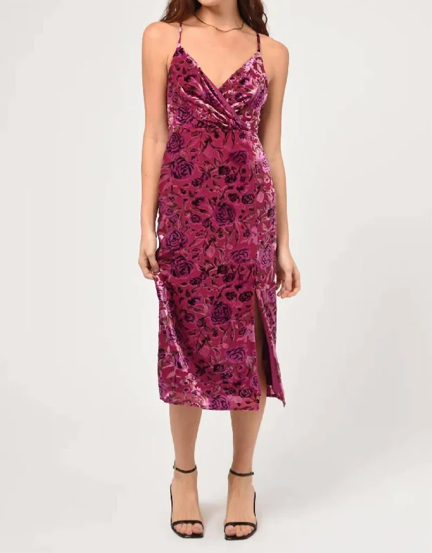 Women's Clothing For Special Occasions Prima Velvet Burnout Slip Dress In Pink
