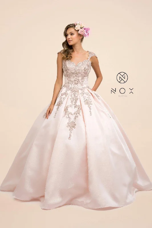 Comfort Centric Apparel Embroidered Ball Gown Long Prom Dress