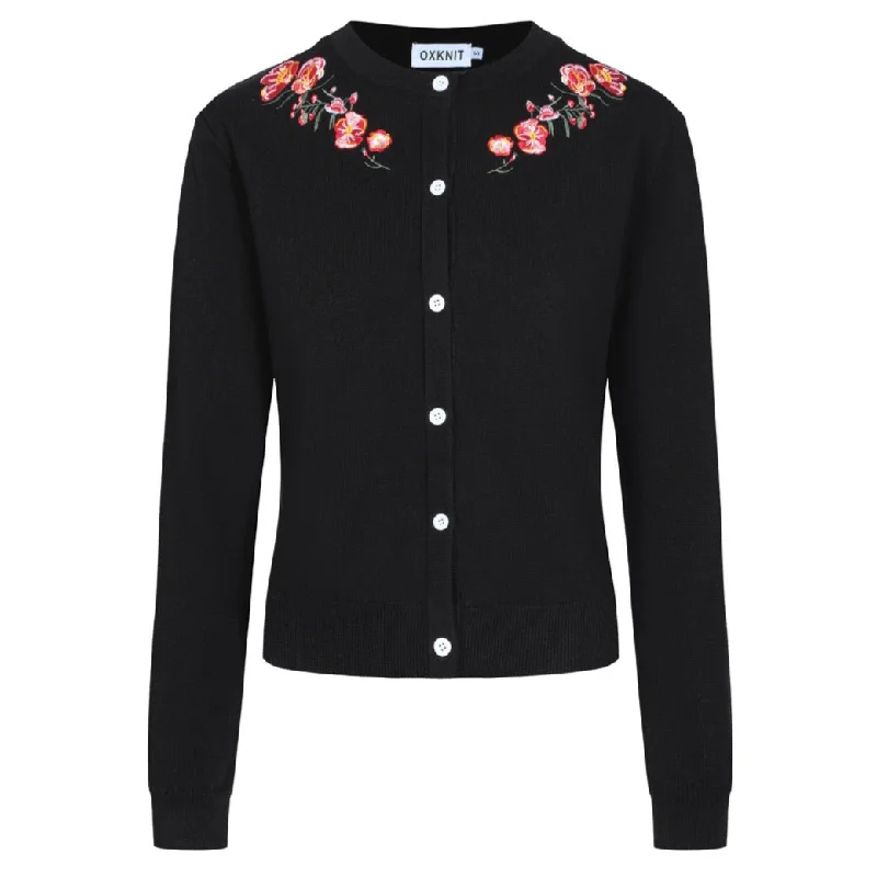 Must Haves Women's black embroidered floral cardigan sweater