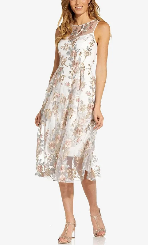 Luxury Fashion Discounts Adrianna Papell AP1D104513 - Floral Embroidered Midi Dress