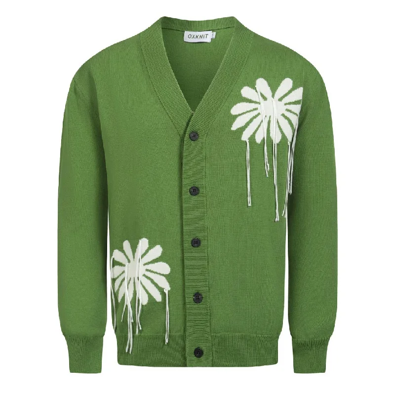 Big Discounts Men's green floral fringe cardigan sweater