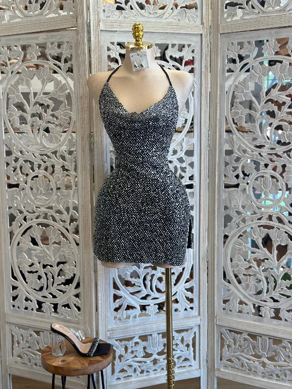 Massive Selection Sale Rhinestone Cowl Neck Mini Dress- Stretchy , Estira