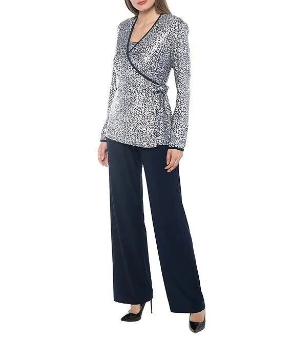 Seasonal Style Discounts Marina Long Sleeve Formal Metallic Pant Suit