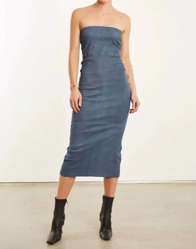 Fashion Women's Clothing Suede Tube Dress In Denim