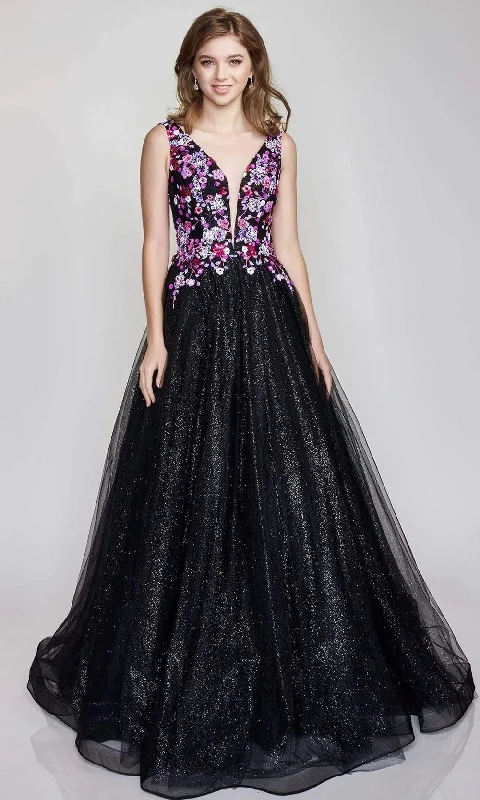 Bold Style Discounts Nina Canacci - 3184 V Neck Floral Glittered Gown