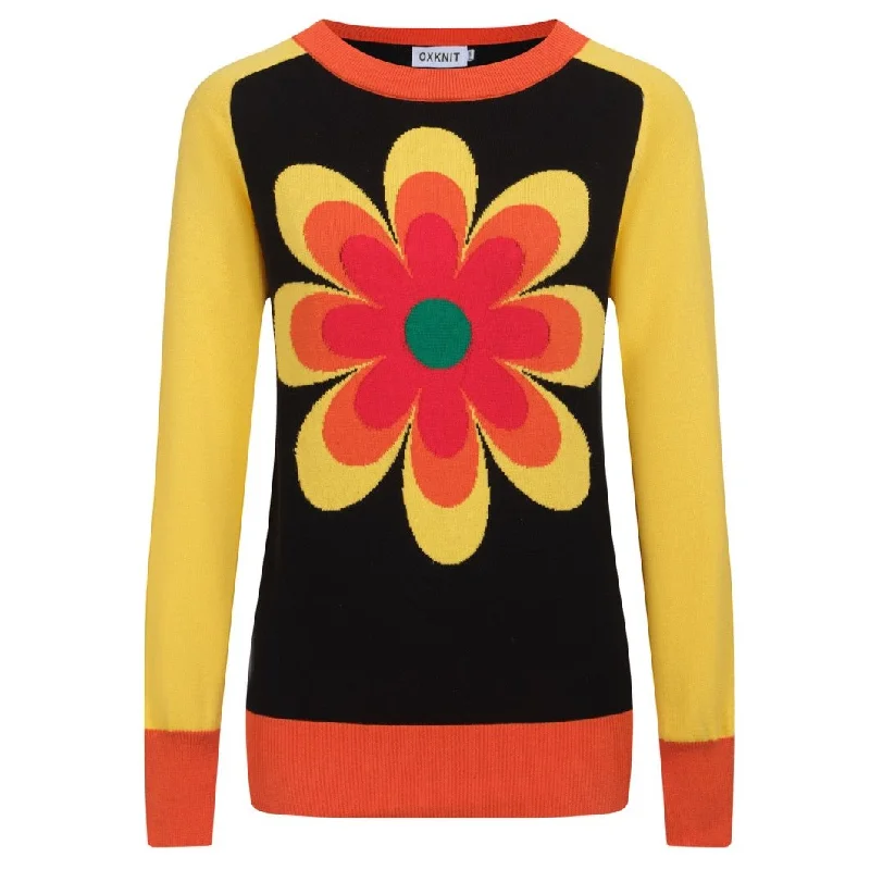 Classic Women’s Clothing Styles Women's yellow floral jacquard knit sweater