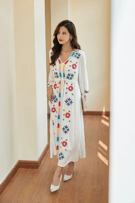 Trendy Casual Outfits Vintage Charm Floral Midi Dress