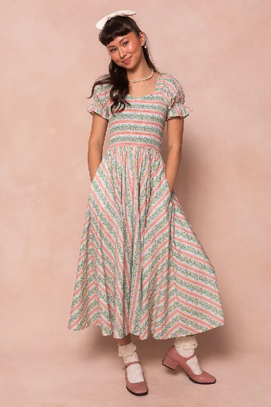 Limited Time Deal Teagan Short Sleeve Dress in Floral Stripe