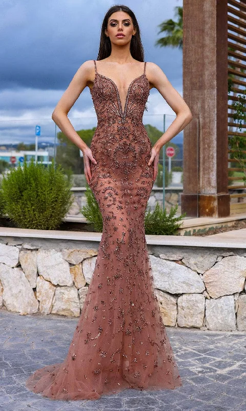 Limited Time Flash Sale Chic and Holland AR330331 - Plunging V-Neck Mermaid Prom Gown