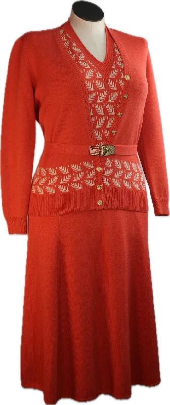 Stylish Loungewear for Women 70s St.JohnKnits Orng Dress/Cardi Set    w30-36