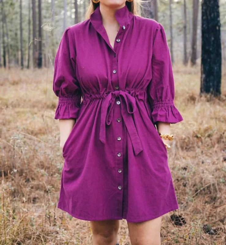 Comfortable Chic Stella Corduroy Dress In Boysenberry