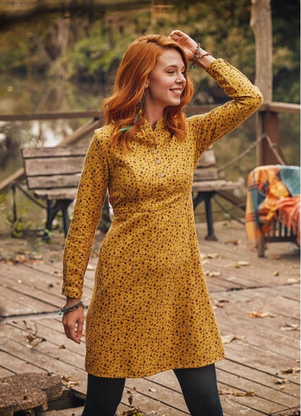 Best Online Boutiques Long Sleeve Mustard Floral Dress
