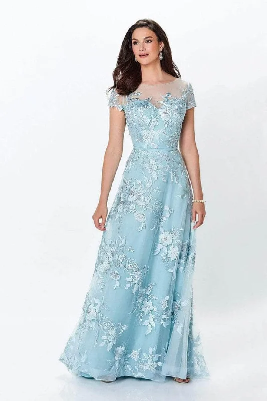 Luxury Fashion Montage by Mon Cheri - Illusion Bateau A-Line Evening Gown 119945 - 1 pc Dark Aqua In Size 14 Available