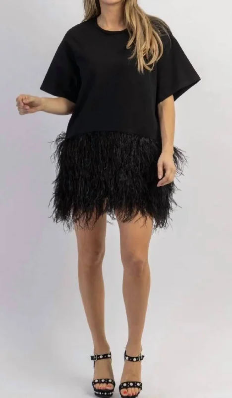 Fashion Sale Madonna Feather Trim Dress In Black