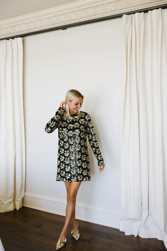 Early Bird Offer Maddison Mini Dress - Flower Pop Gold Sequins