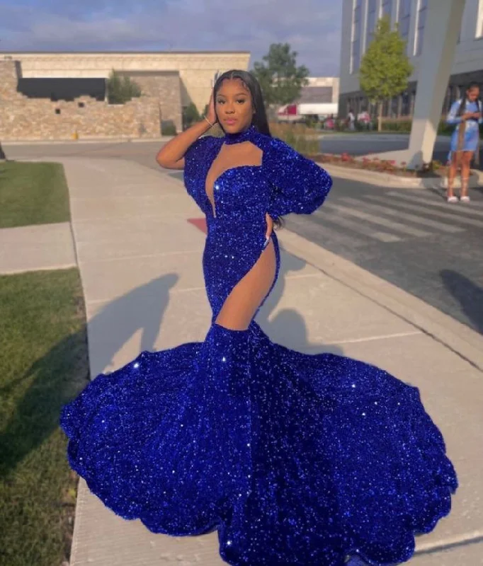 Chic Trends Unveiled Blue Sequins Prom Gown,Wedding Reception Gown,Shimmery Dresses Y6656