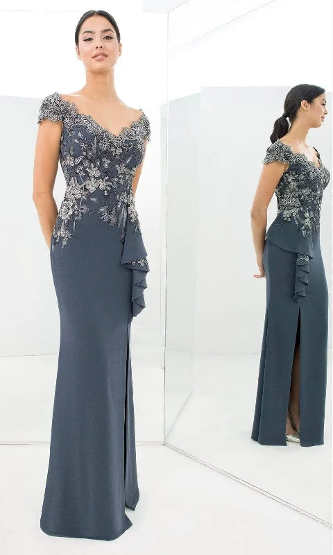 Exclusive Deals Online Alexander by Daymor - 1392 Wide V Neck Floral Embroidered Gown