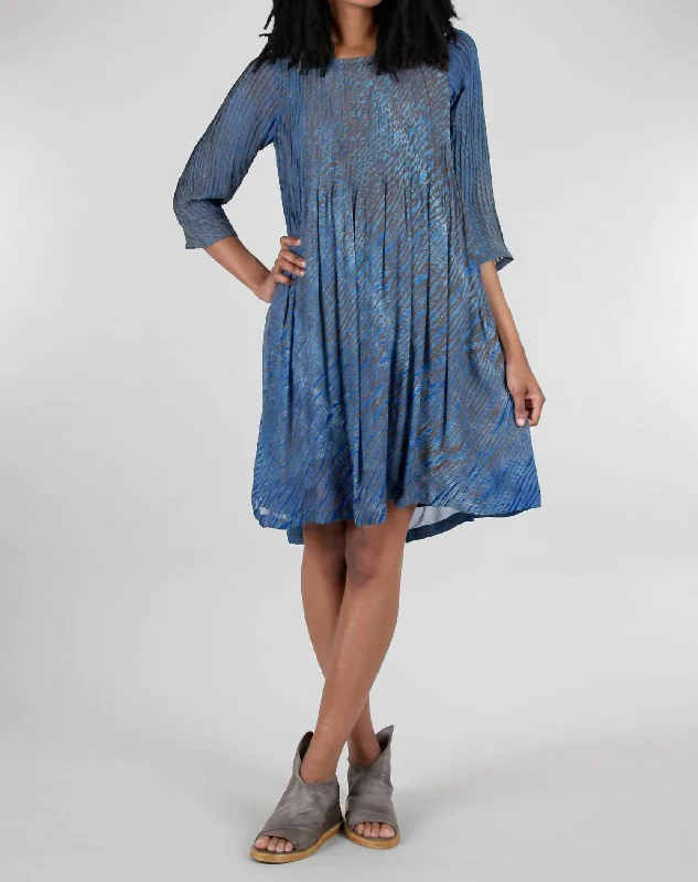 Comfort Meets Fashion Micropleat Bodice Dress In Blue