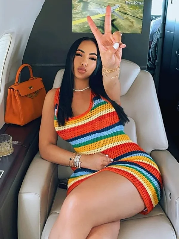 Trend Alert Hervlica Knitted Patchwork Mini Dress