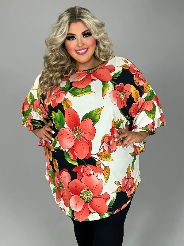 Cheap Women's Clothing Online 26 PQ {Getting Inspired} Ivory/Coral Large Floral Print Tunic EXTENDED PLUS SIZE 3X 4X 5X
