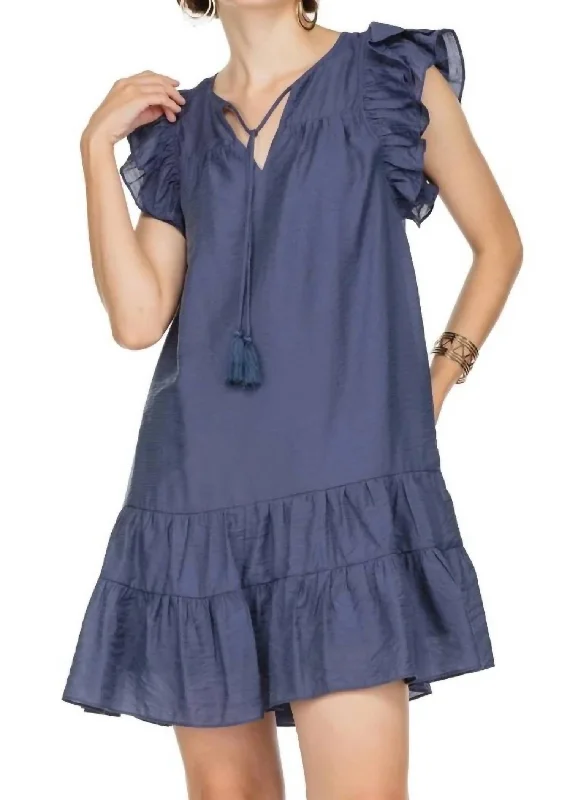 Women's Timeless Attire Ruffles Hem Dress In Navy