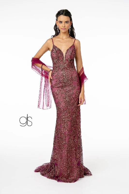Chic Trends Unveiled Floral Glitter Print Mesh Formal Long Prom Dress