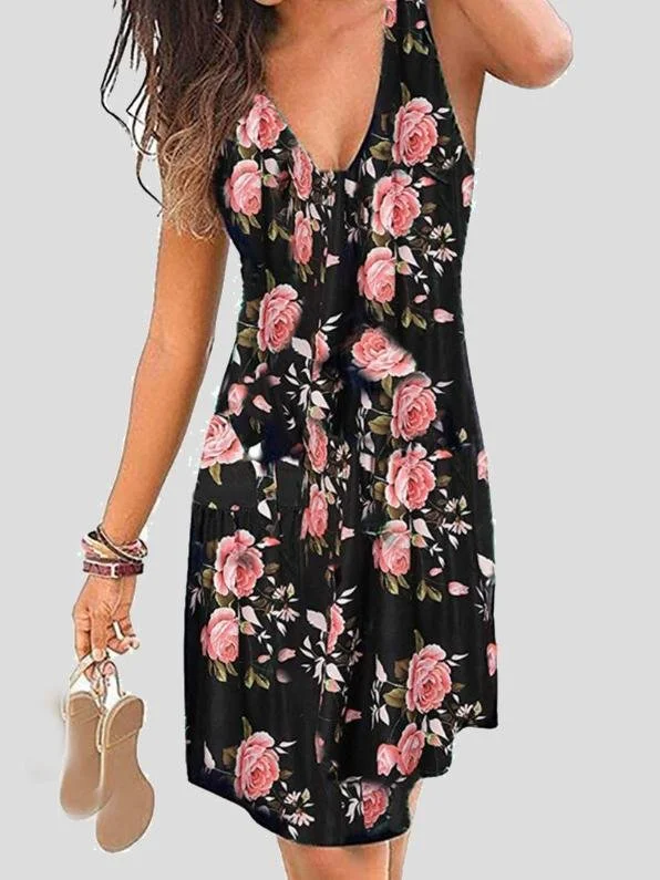 Hurry Before It'S Gone V-neck Sleeveless Print Mini Dress