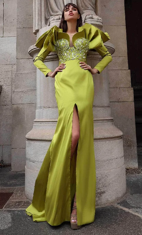 Chic And Comfortable MNM COUTURE K4028 - Long Sleeve Ruffled Evening Gown