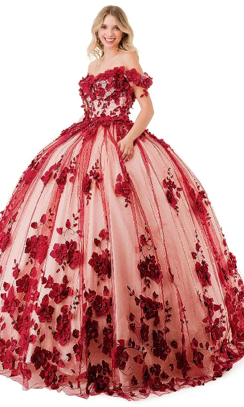 Daring Fashion Promotions Aspeed Design L2840E - 3D Floral Embellished Off-Shoulder Ballgown