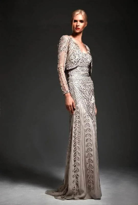 Exclusive Discounts Hynes Park - Long Sleeve Illusion Bolero with Soutache Long Gown 8705 - 1 pc Mocha In Size 12 Available