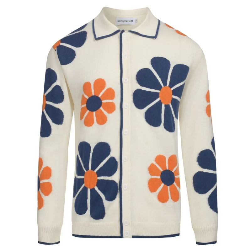 Limited Time Offers Men's white 50s floral knit polo