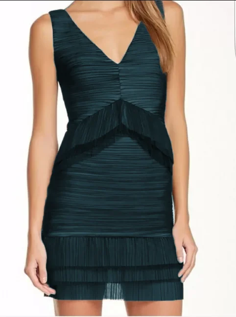 Step Ahead, Lead The Trend XS - bcbgmaxazria teal pleated ruffle mini dress