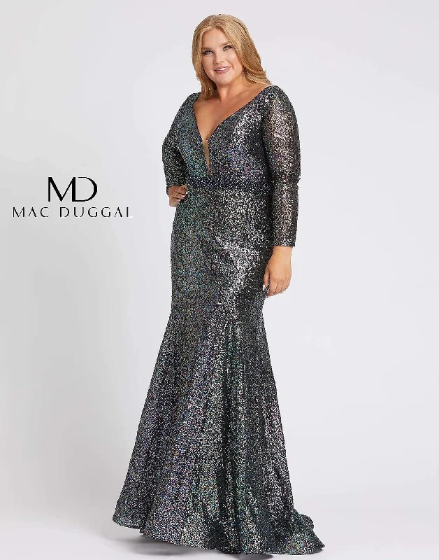 Laid-Back Fashion Offers Mac Duggal 67246 Fabulouss Long Sleeve Plus Size Dress Sale