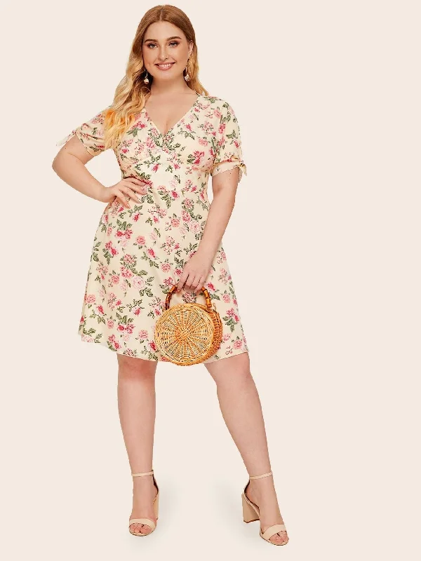 Style Without Limits Plus Floral Print Knotted Cuff Dress